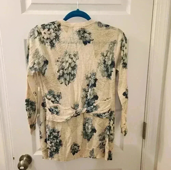 Guinevere Open Front Cardigan Size Small Ivory Floral Beige Tan Anthro #Q381 - Picture 3 of 5
